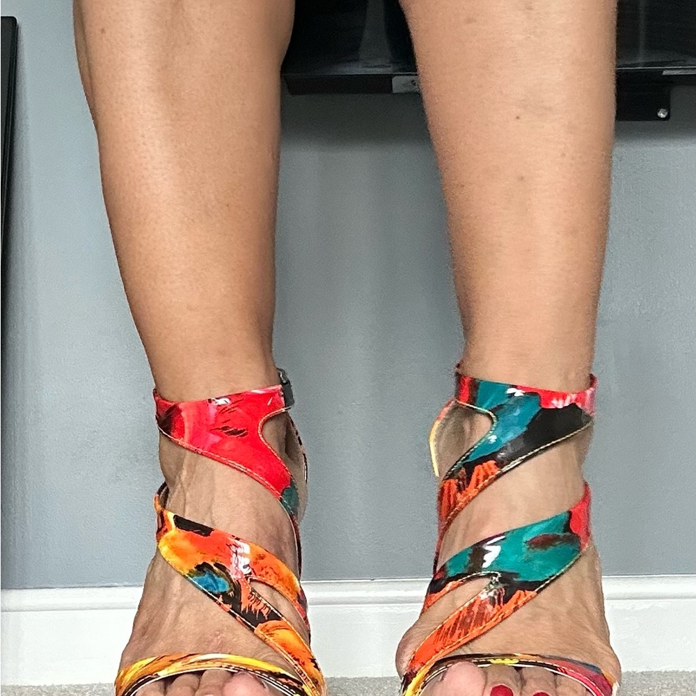 Liliana Red and Orange Heels Vibrant Strappy Design